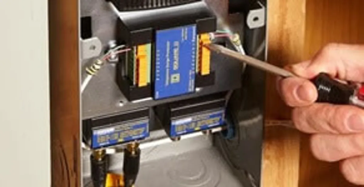 Whole home surge protection device being installed by a licensed electrician to protect electrical systems in Myrtle Beach, SC
